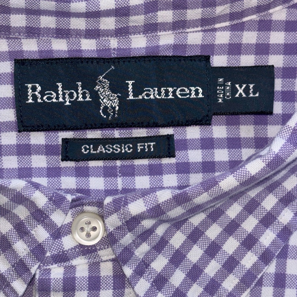 Polo Ralph Lauren Shirt Mens XLarge Purple Gingham Check Poplin Button Down - Picture 4 of 7